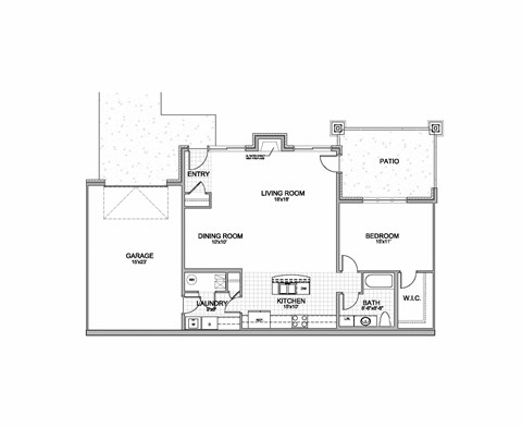 the 1-bedroom Prairie townhome floorplan at Grand Legacy in West Omaha, NE